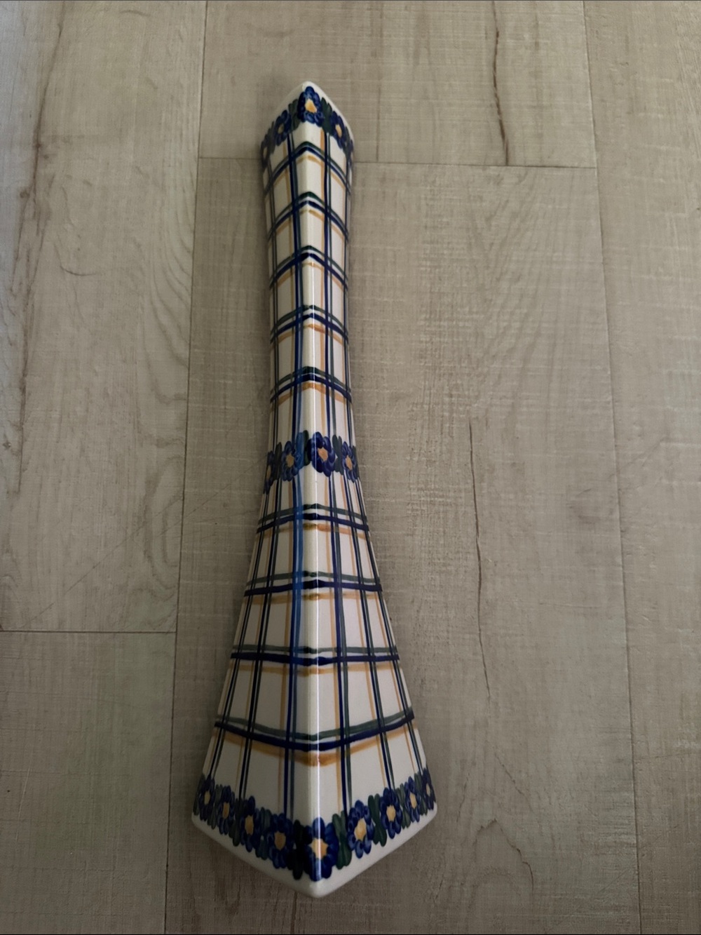 Polish Pottery Bud Vase with Blue Floral Trim